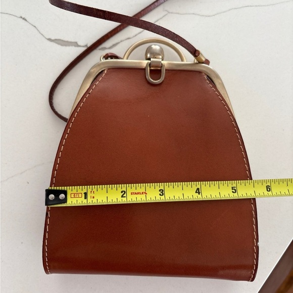 Vintage Brown Leather Coin Purse Crossbody kiss lock - Picture 10 of 12